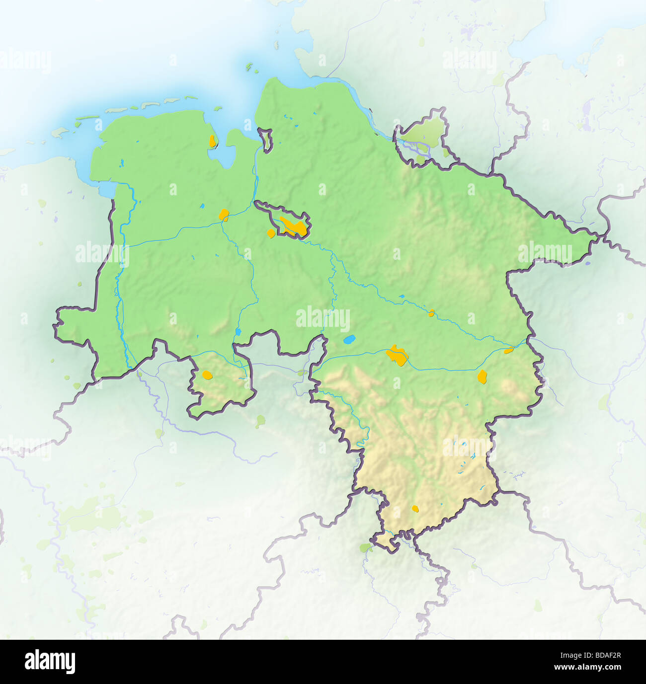 Lower Saxony, (german federal state), shaded relief map Stock Photo Alamy