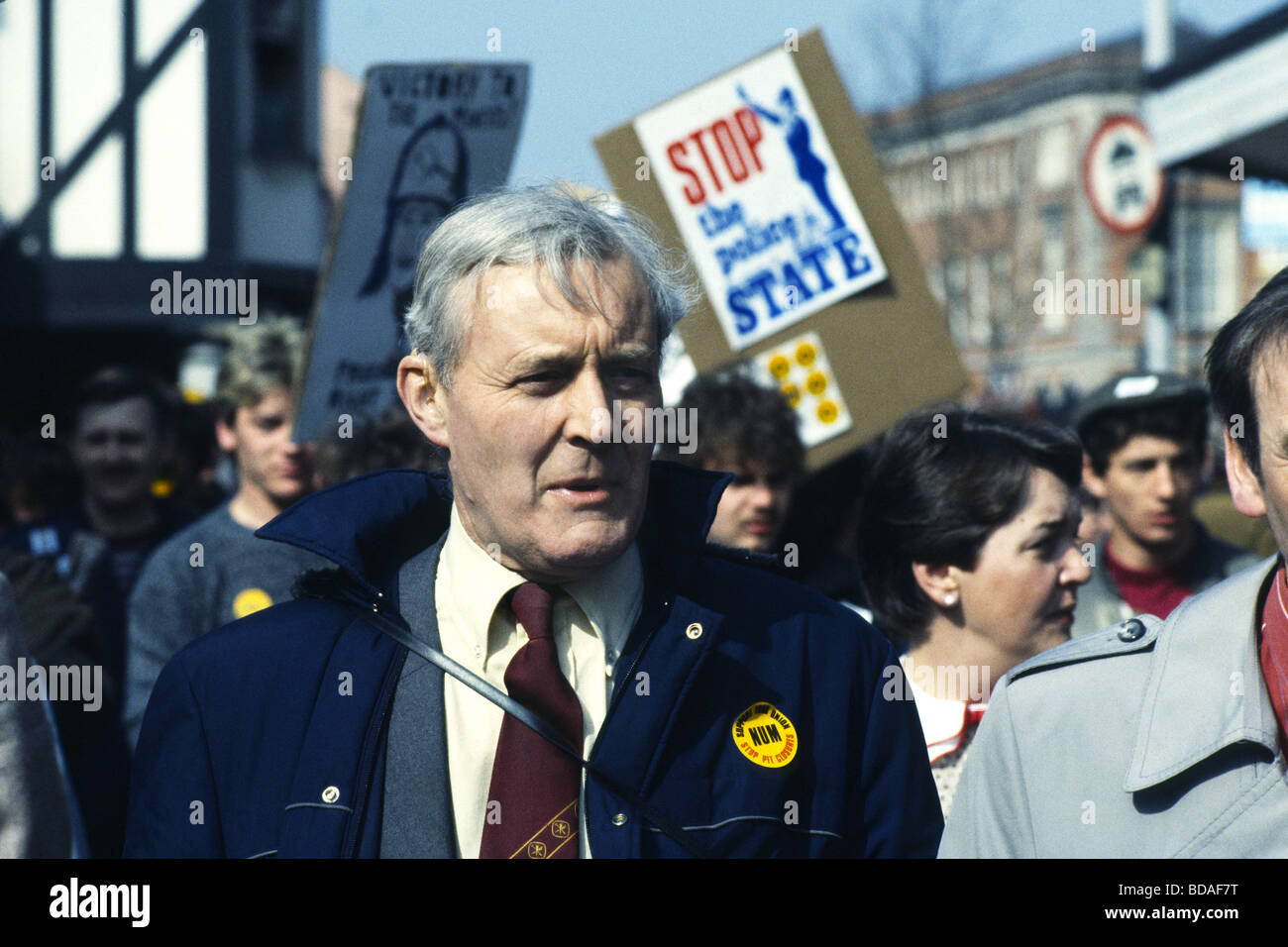 Tony Benn former Labour MP on a miners rally in Chesterfield during 1984/1985 strike Stock Photo