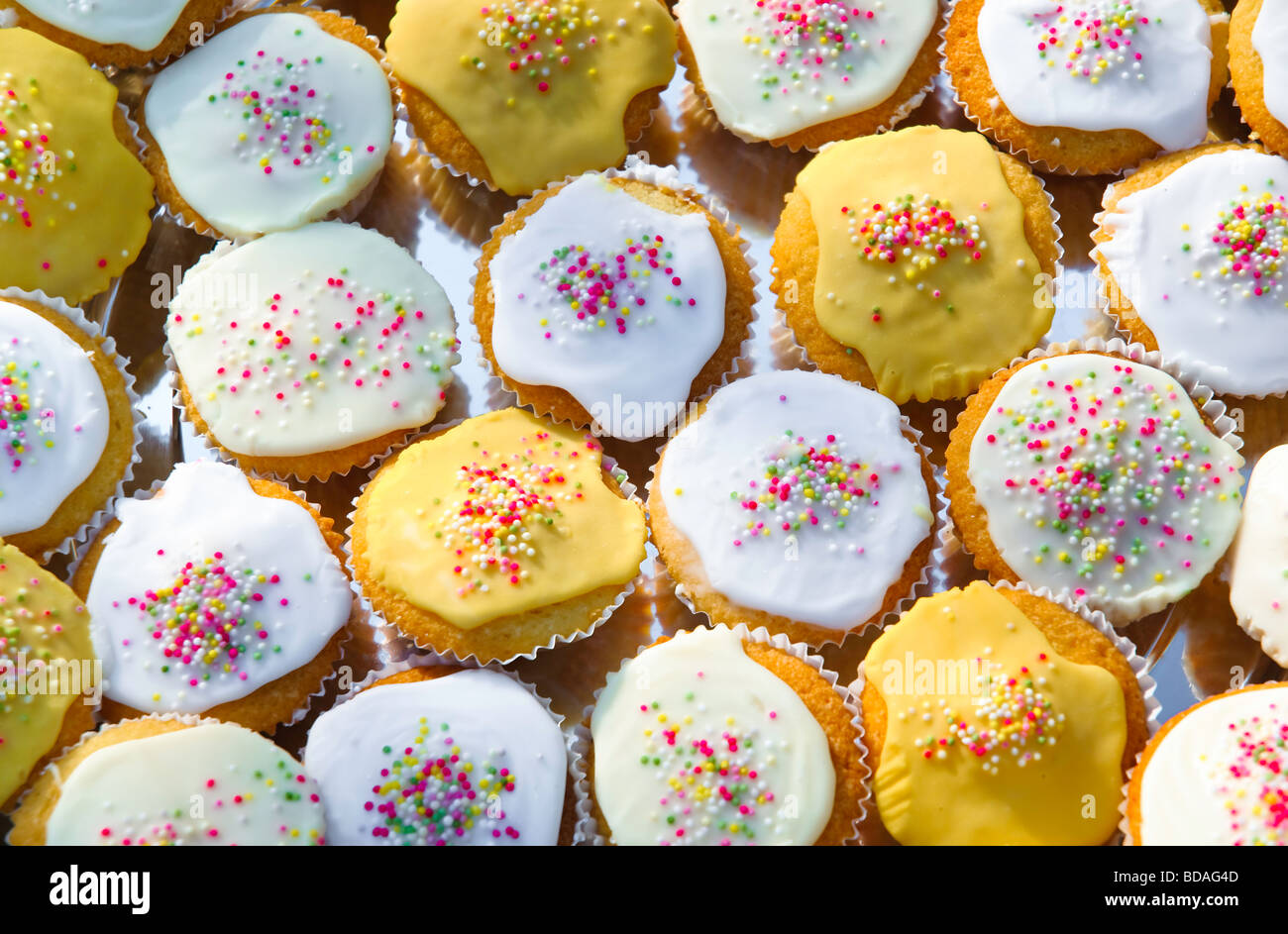A colourful selection of homebaked cakes. Stock Photo