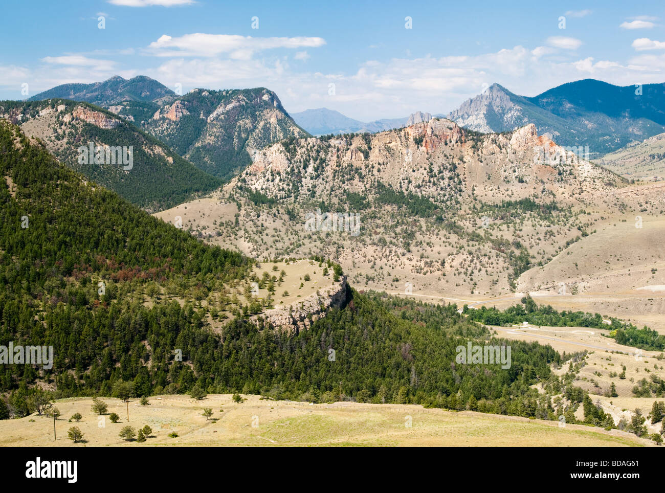 View of Sunlight Basin from the Chief Joseph Scenic Byway in Wyoming Stock Photo