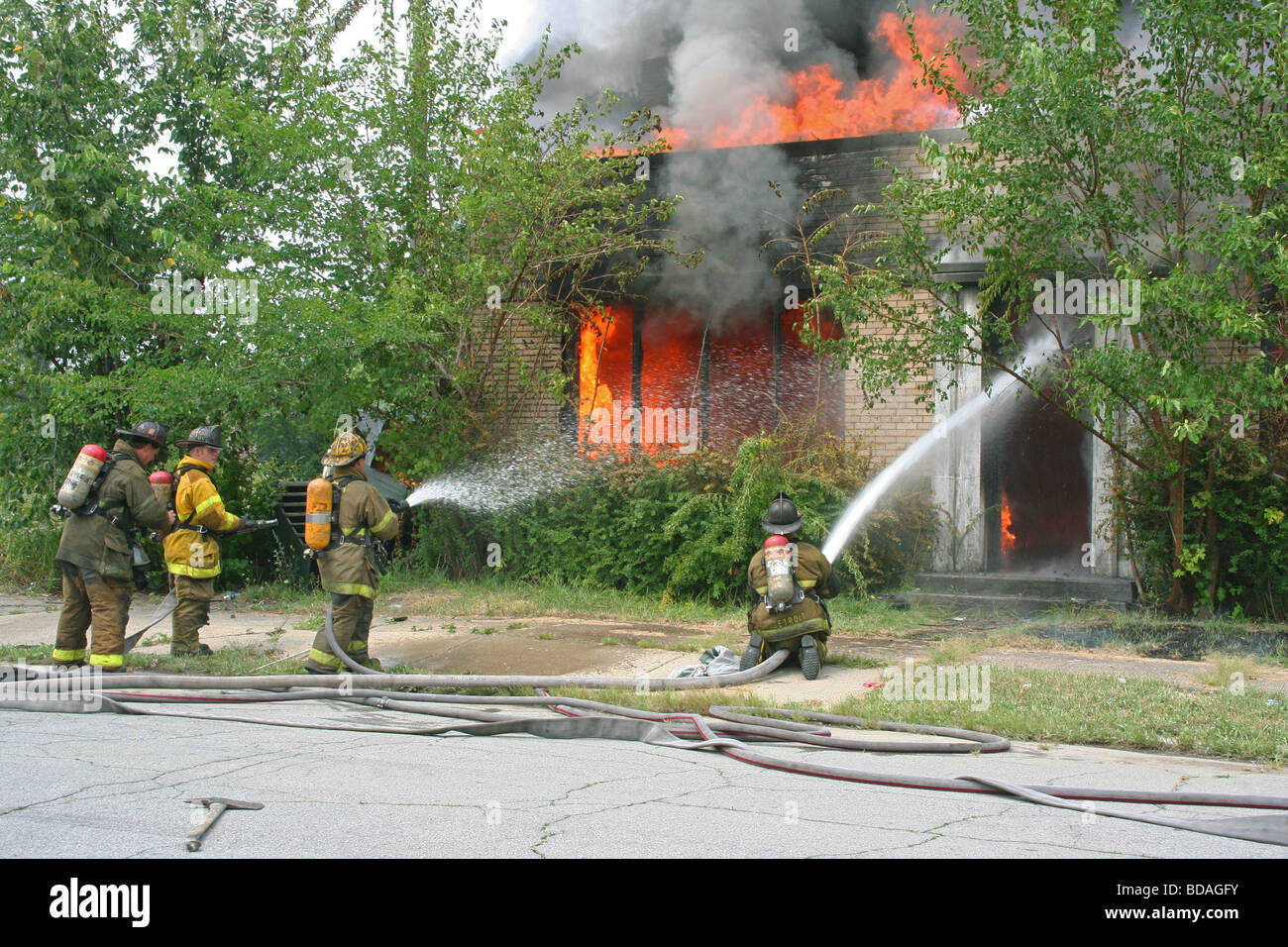 Vacant commercial building fire Detroit Fire Department Detroit Michigan USA Stock Photo
