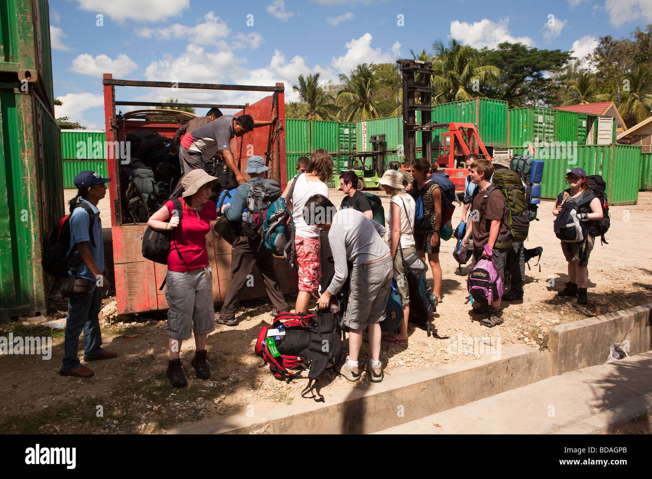 Indonesia Sulawesi Buton Island Bau Bau environmental students loading  luggage on wagon Stock Photo - Alamy