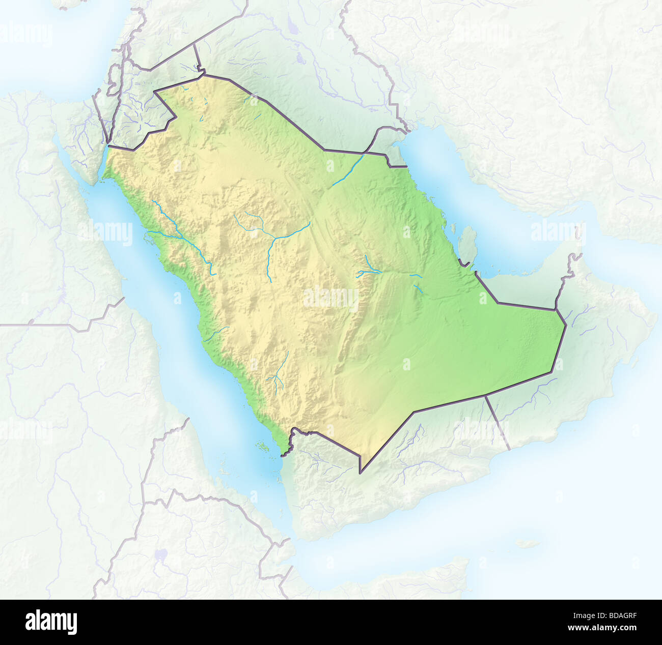 Saudi Arabia, shaded relief map. Stock Photo