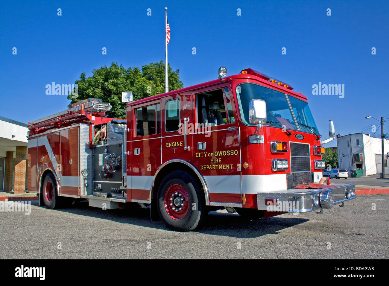 Engine 1, Owosso City Fire Department Owosso MI USA Stock Photo