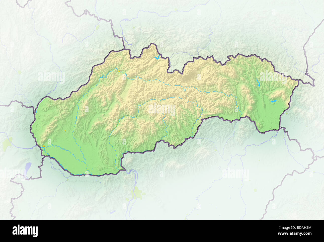 Slovakia, shaded relief map. Stock Photo