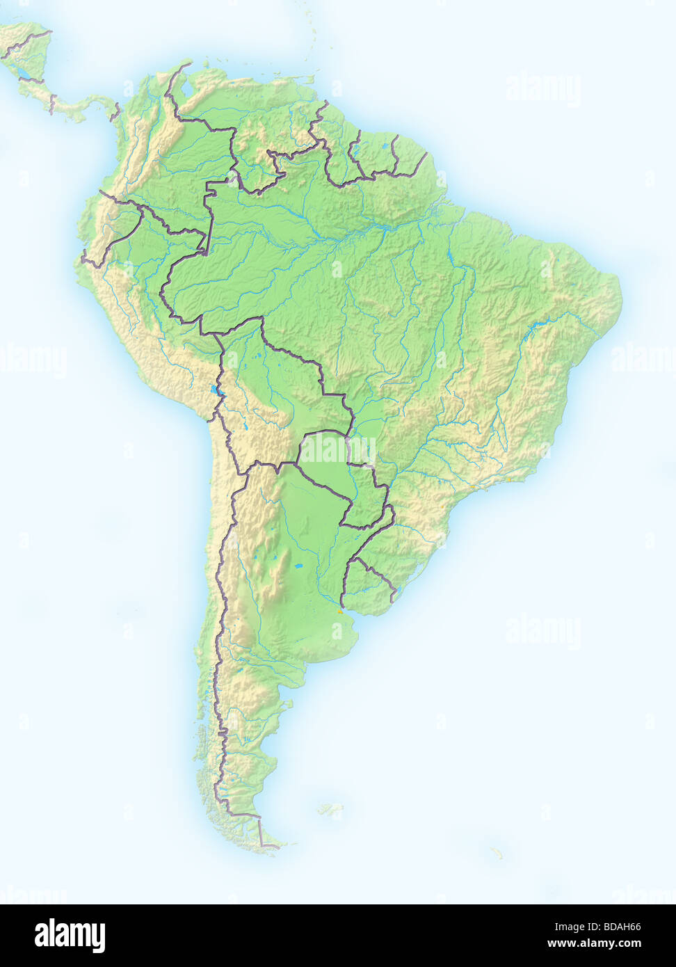 South America, shaded relief map. Stock Photo