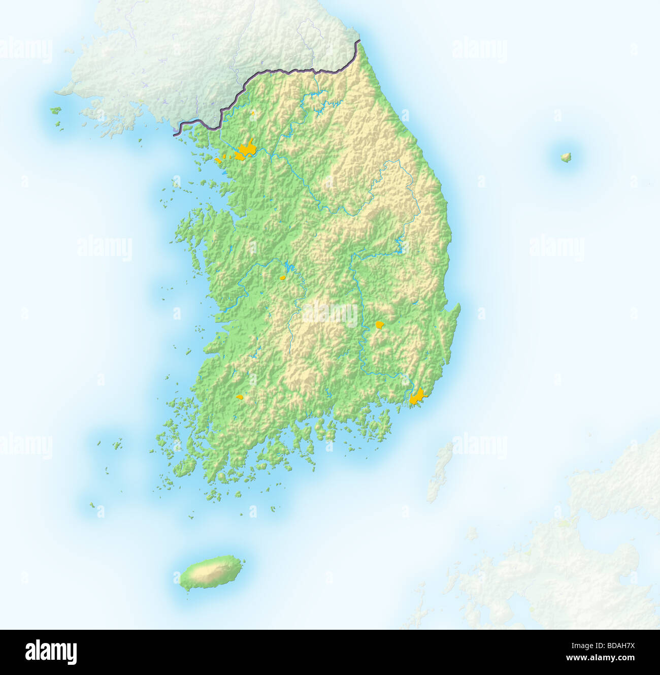 South Korea, shaded relief map. Stock Photo