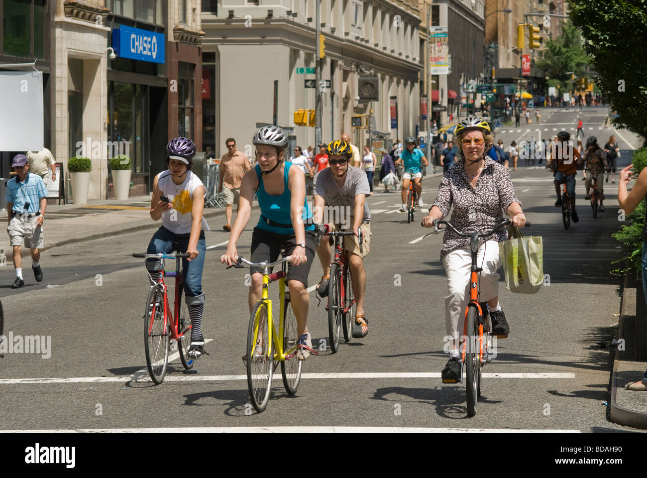 Bicycles and pedestrians take to the streets on Saturday August 8 2009 for the New York Summer Streets event Stock Photo