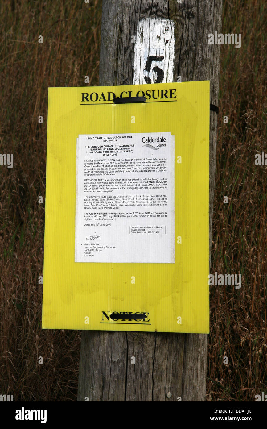 Statutory Road Closure Notice Stock Photo