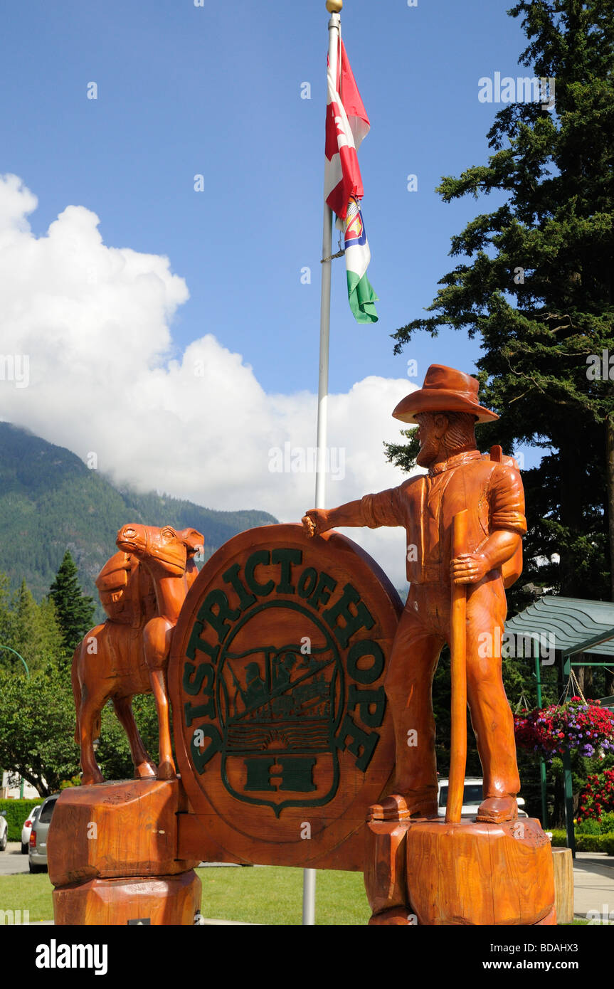 Chainsaw sculptures on the Main Street in Hope in British Columbia in