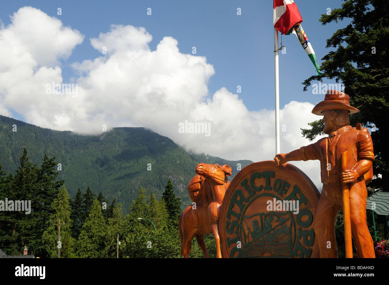 Chainsaw sculptures on the Main Street in Hope in British Columbia in