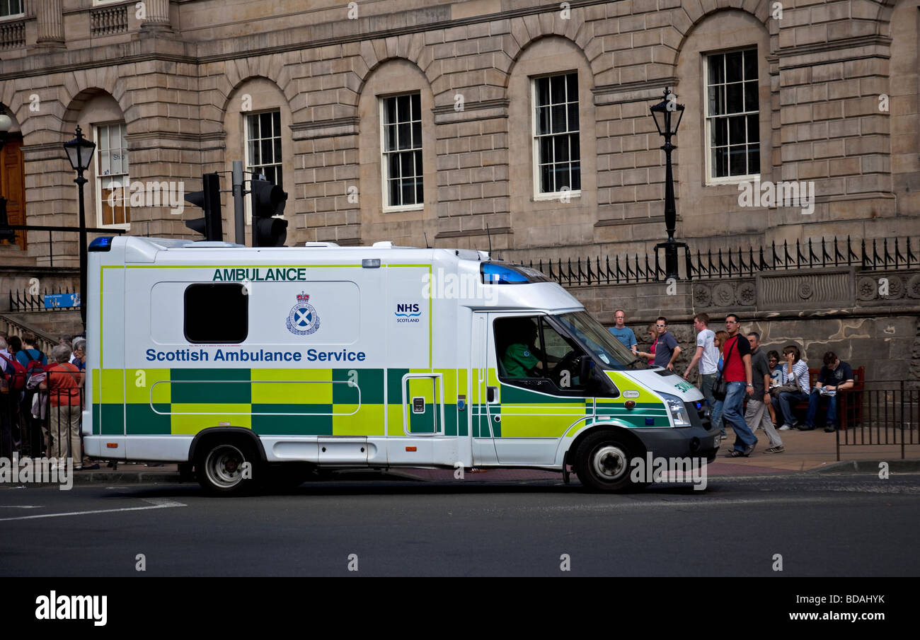 Ambulance on emergency call, Princes Street Edinburgh, Scotland UK, Europe Stock Photo