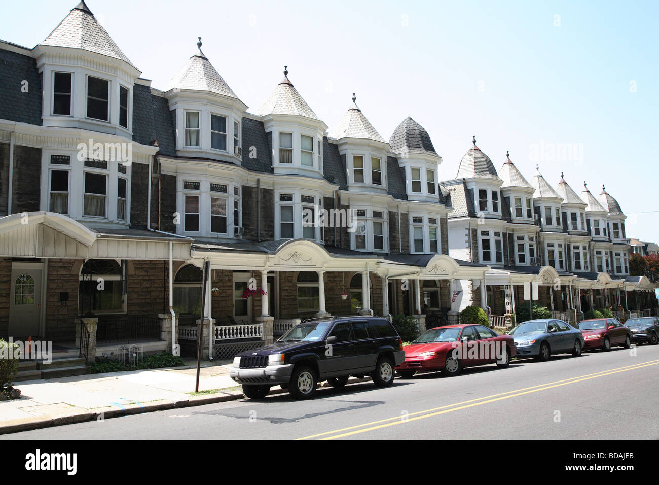 Street of Queen Anne style row or terraced houses. Stock Photo