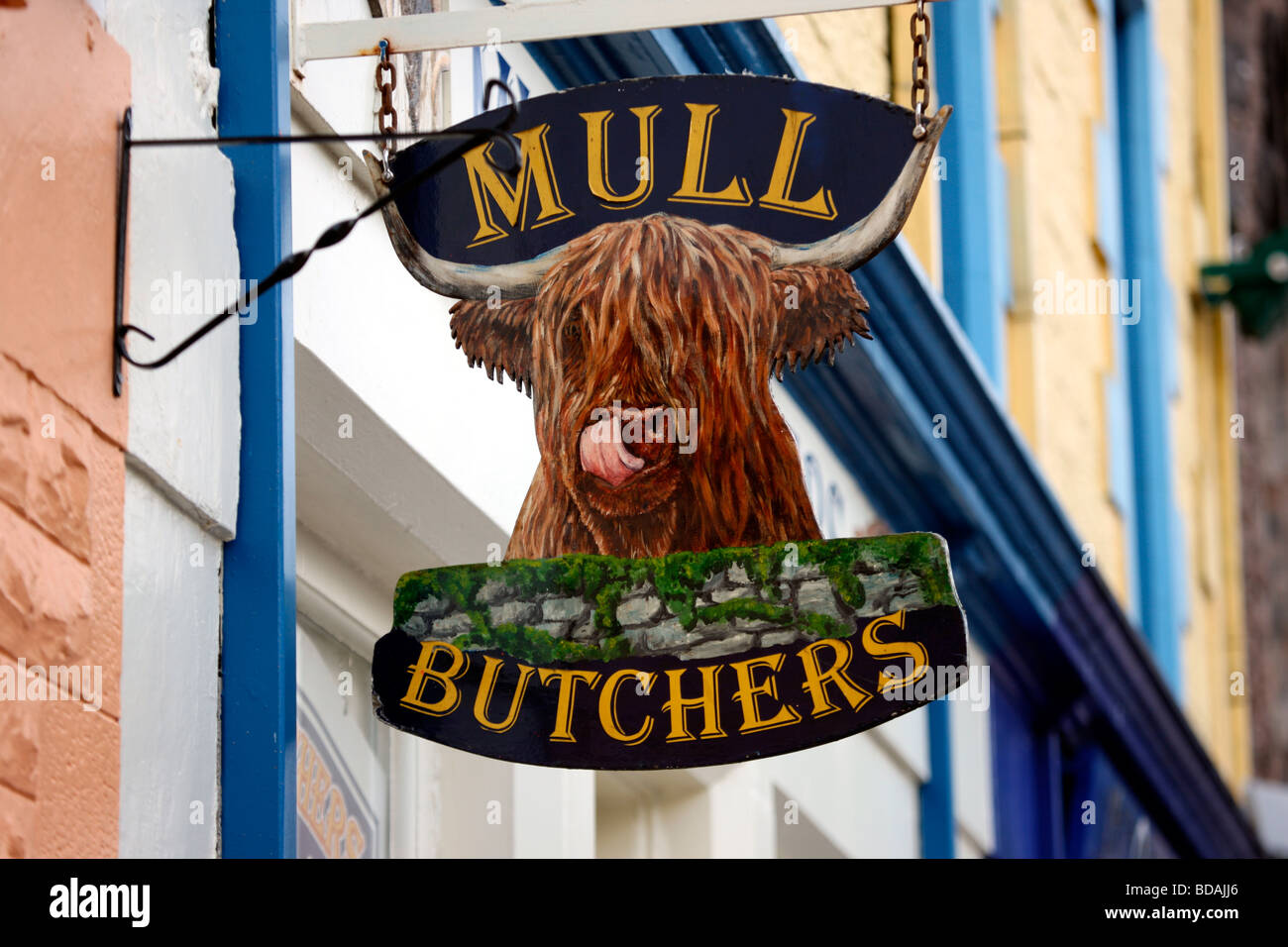 Sign outside a Butchers in Tobermory, Isle of Mull Stock Photo