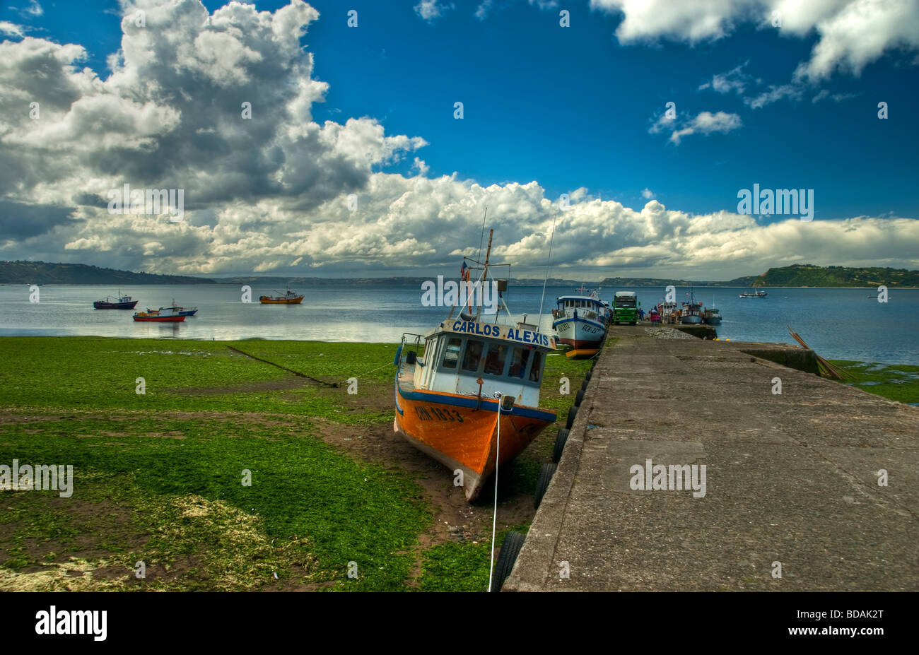 Pictures of Chiles Southern Regions, Chiloe, the biggest Island in Chile. City Achao Stock Photo
