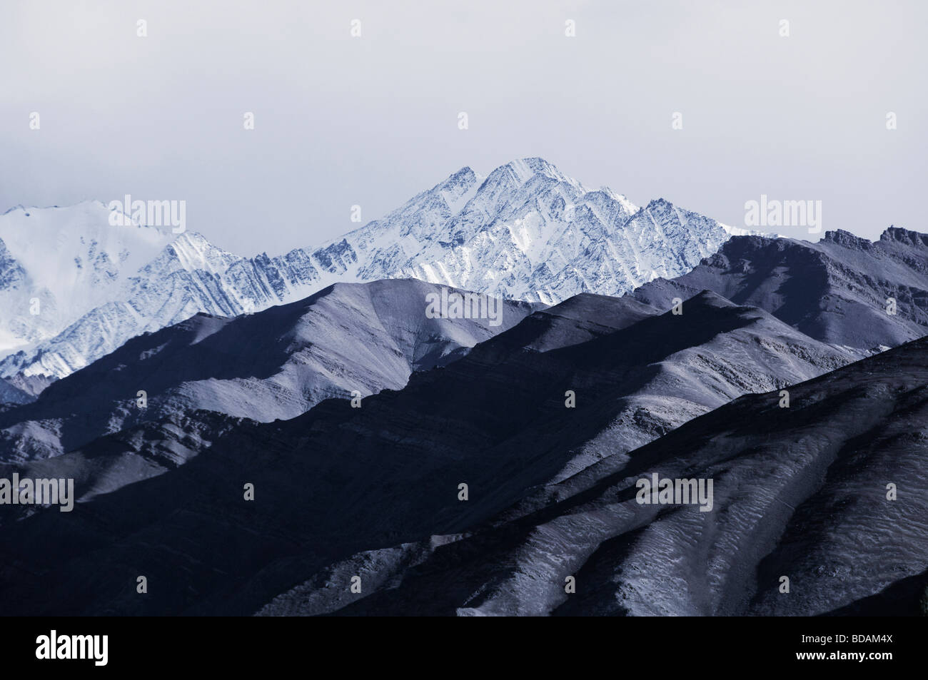 Panoramic view of mountain ranges, Himalayas, Ladakh, Jammu and Kashmir, India Stock Photo