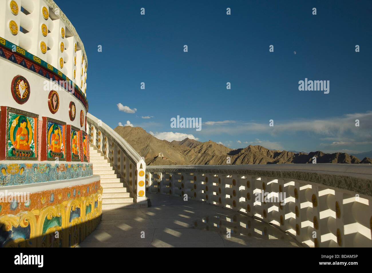 Buddha paintings on the wall of a stupa, Shanti Stupa, Leh, Ladakh, Jammu and Kashmir, India Stock Photo