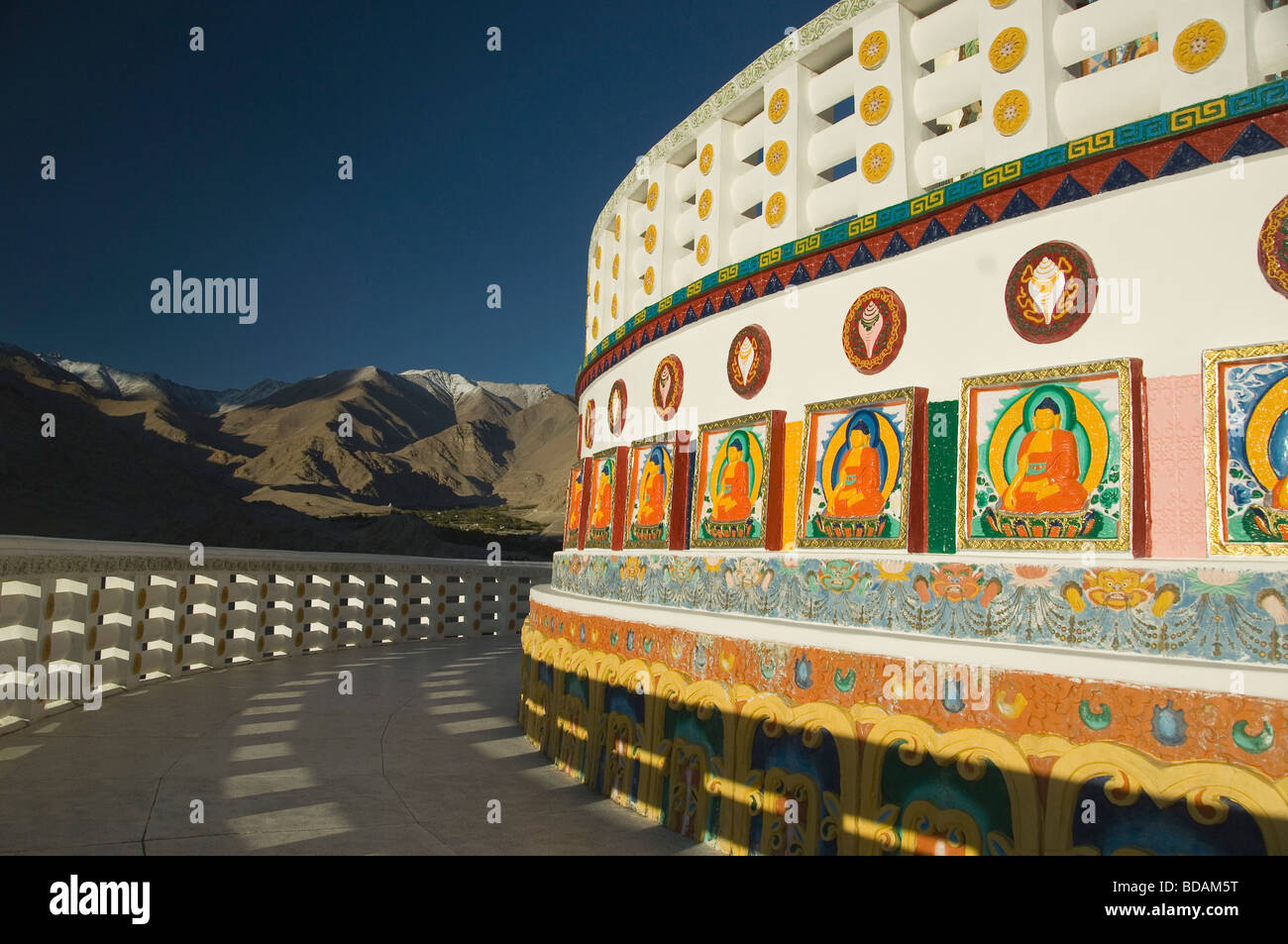 Buddha paintings on the wall of a stupa, Shanti Stupa, Leh, Ladakh, Jammu and Kashmir, India Stock Photo