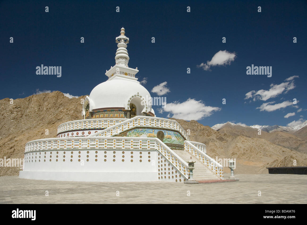 Stupa on a landscape, Shanti Stupa, Leh, Ladakh, Jammu and Kashmir, India Stock Photo