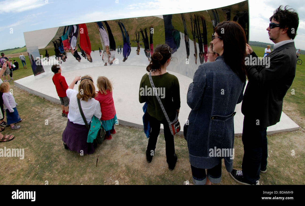 The C-Curve a sculpture by artist Anish Kapoor installed at the Chattri on the Sussex Downs during the Brighton Festival, UK Stock Photo