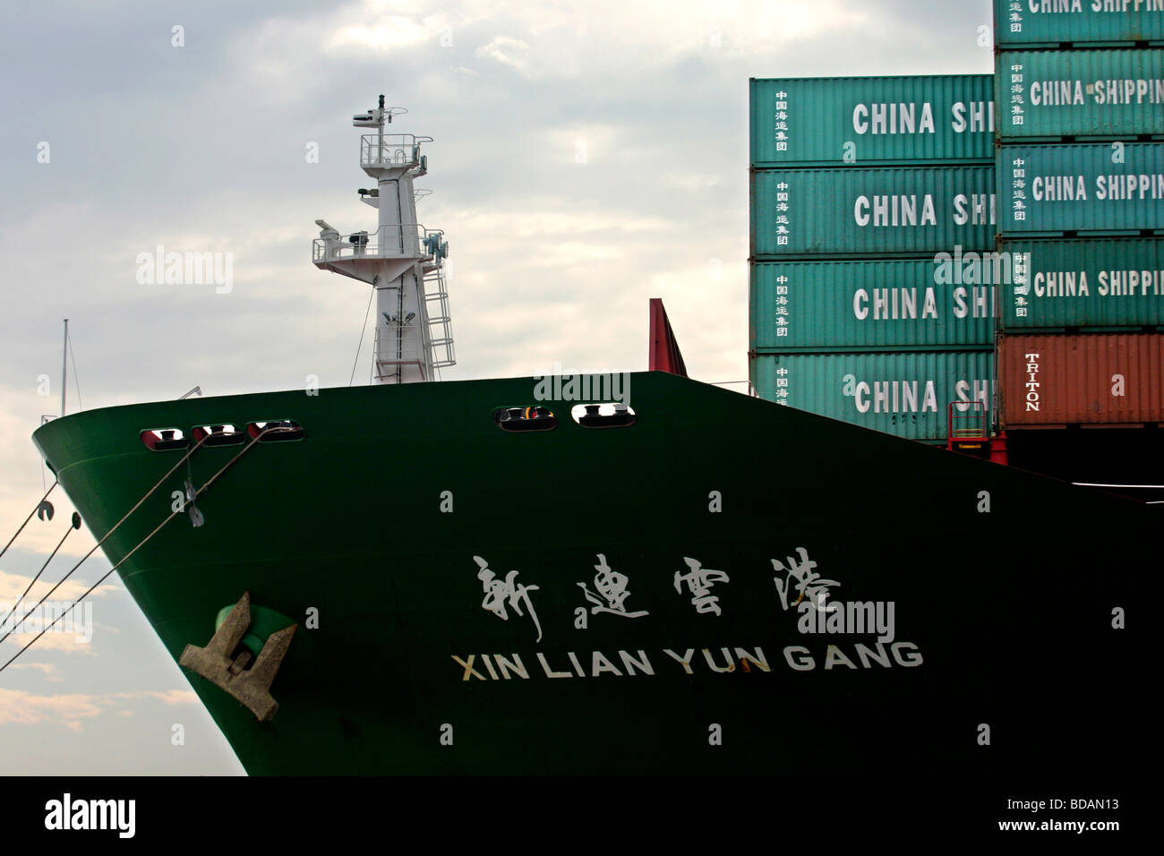 Chinese Container Ship in Hamburg Harbour Germany Stock Photo Alamy