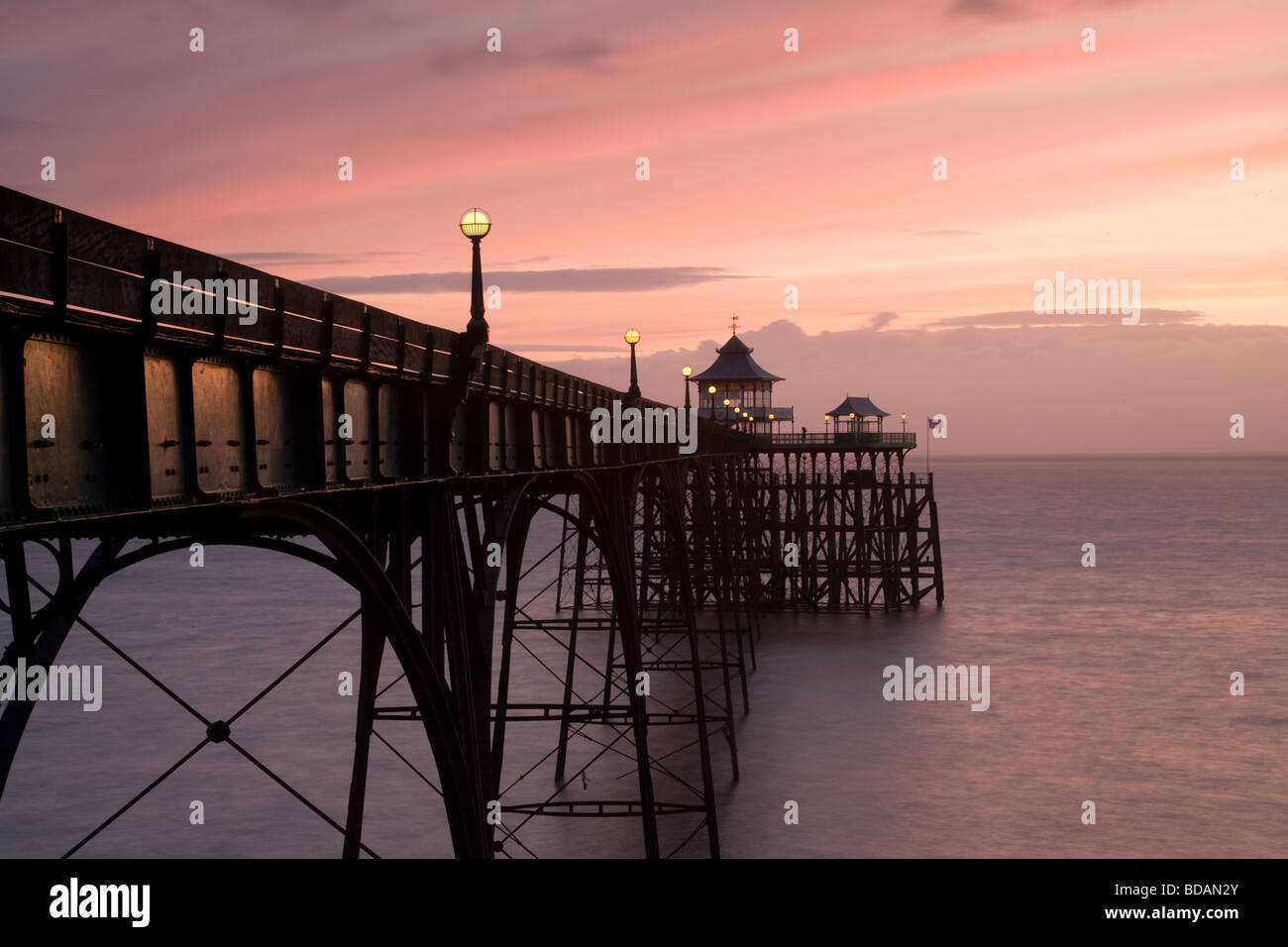 Clevedon Pier at sunset, Clevedon, North Somerset, England, UK Stock Photo
