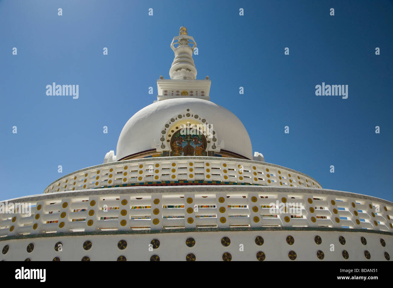 Low angle view of a stupa, Shanti Stupa, Leh, Ladakh, Jammu and Kashmir, India Stock Photo