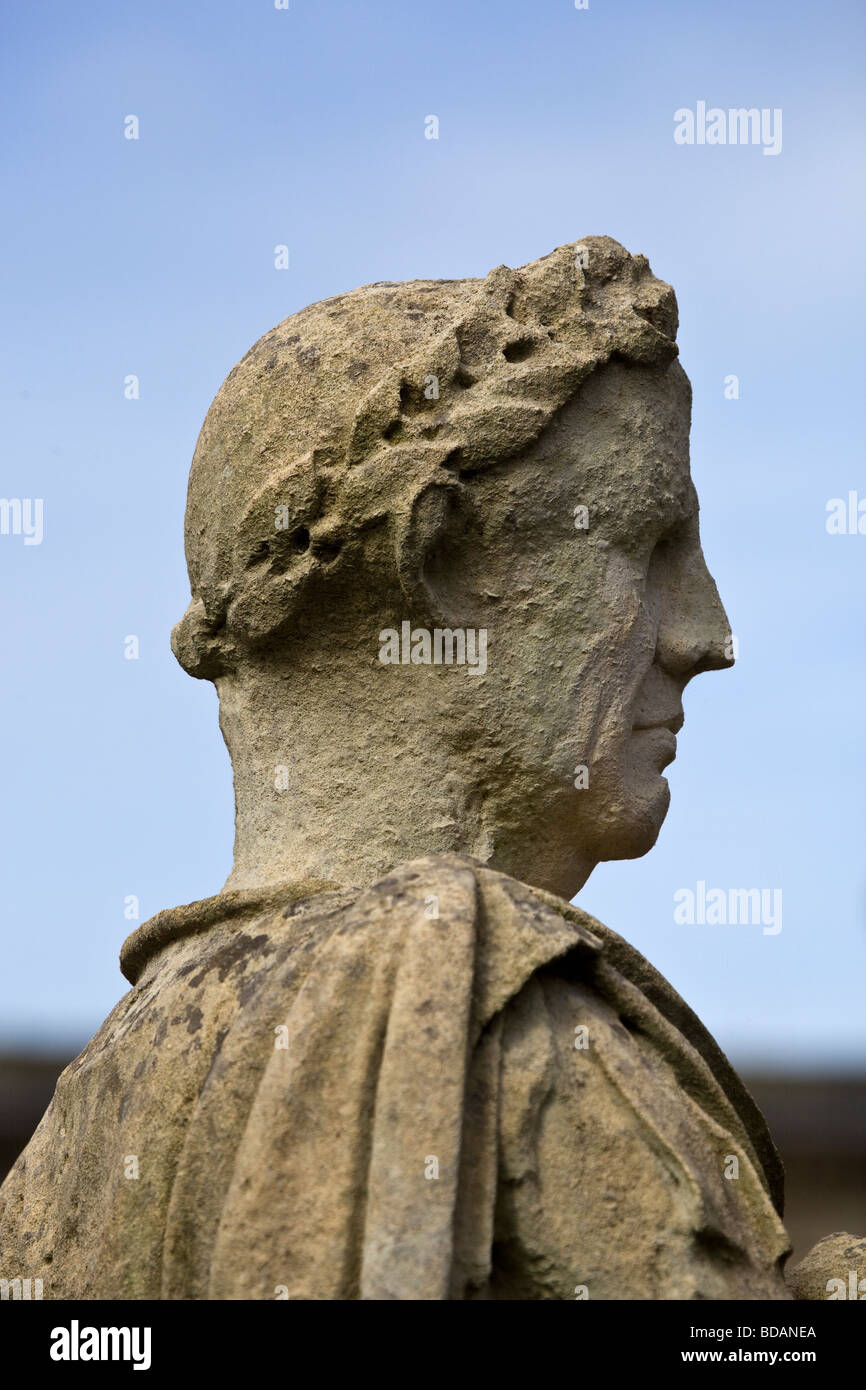 Statue on the Terrace overlooking the Great Bath at The Roman Baths at Bath Stock Photo