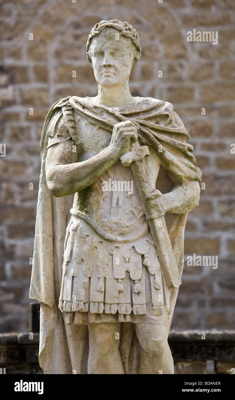 Statue on the Terrace overlooking the Great Bath at The Roman Baths at Bath Stock Photo