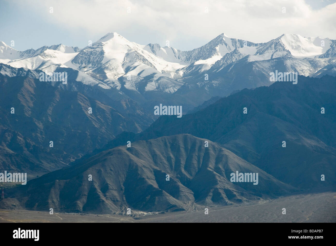 Panoramic view of a mountain range, Himalayas, Ladakh, Jammu and Kashmir, India Stock Photo