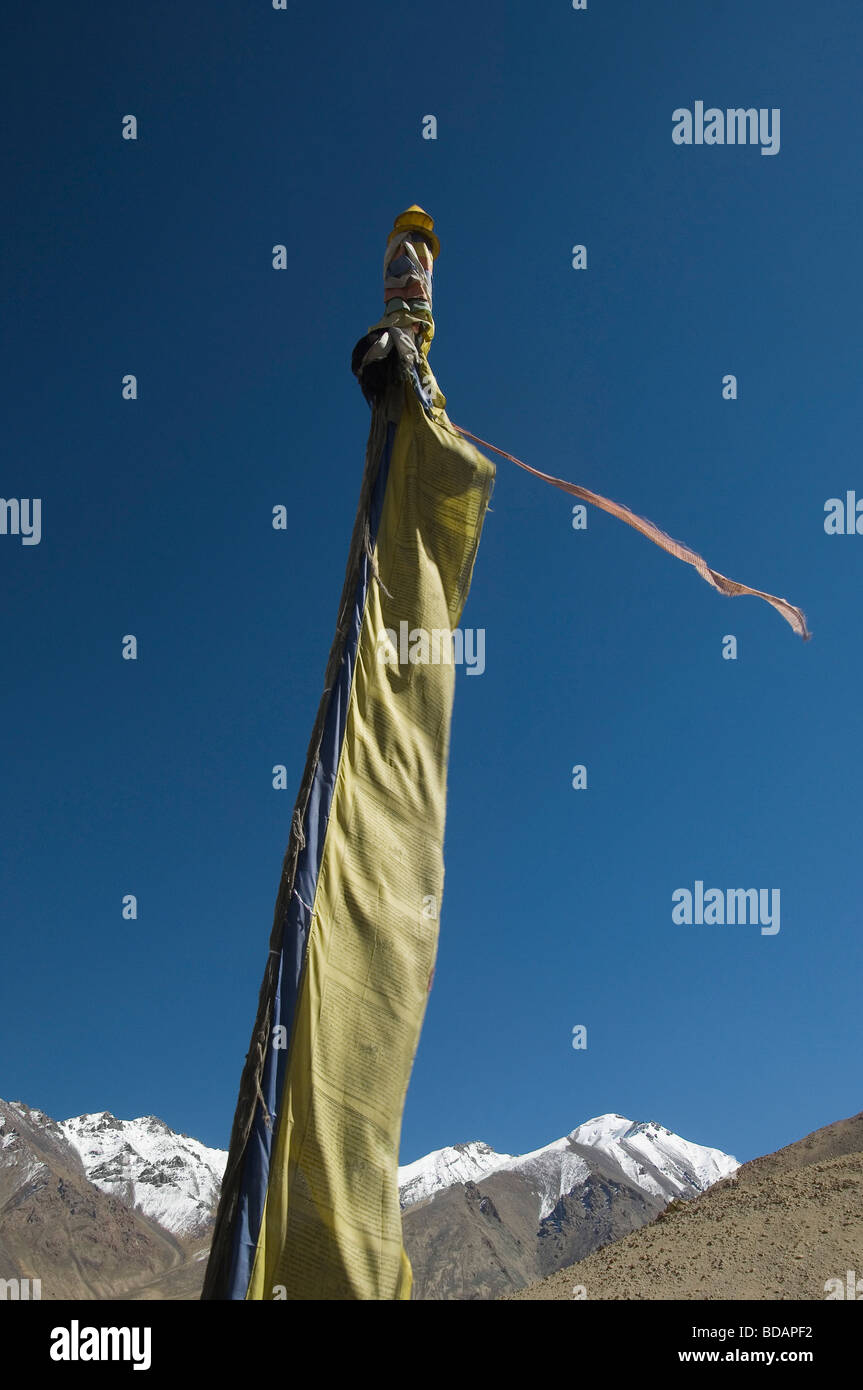 Low angle view of a prayer flag, Nubra Valley, Ladakh, Jammu And Kashmir, India Stock Photo