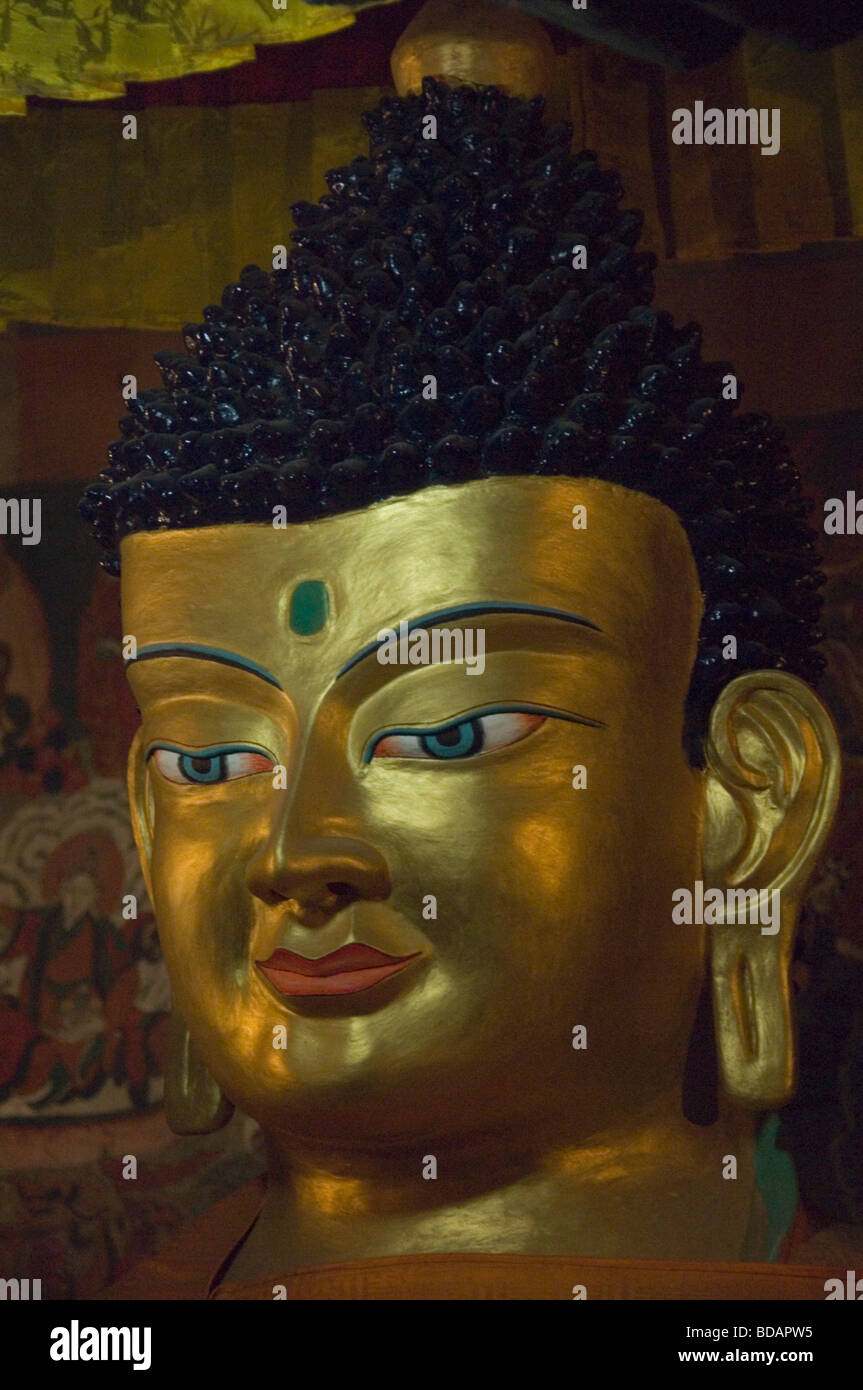 Statue of Buddha in a monastery, Thiksey Monastery, Ladakh, Jammu and Kashmir, India Stock Photo