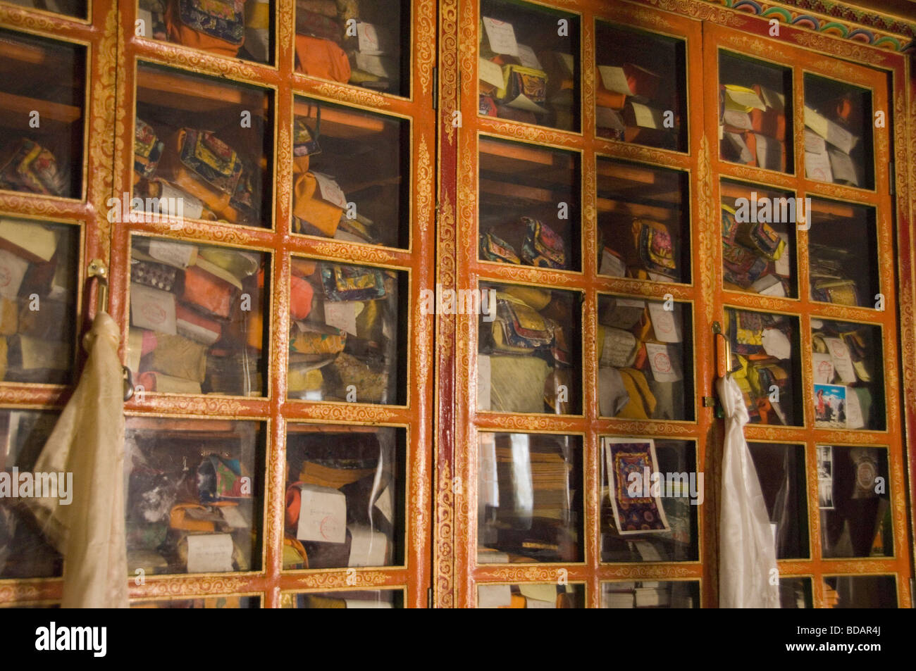 Interiors of a monastery, Likir Monastery, Ladakh, Jammu and Kashmir, India Stock Photo