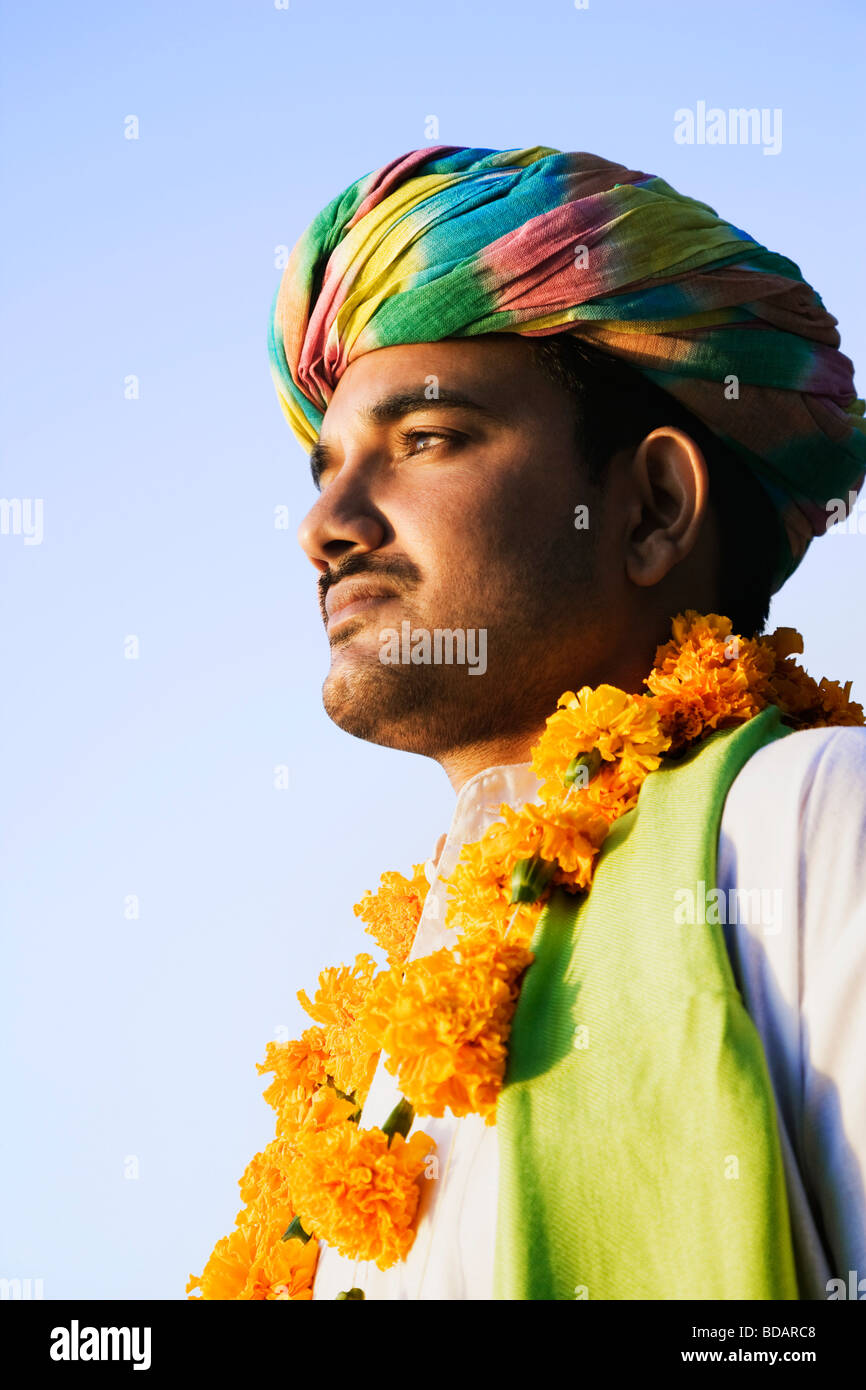 Close-up of a man thinking, Udaipur, Rajasthan, India Stock Photo