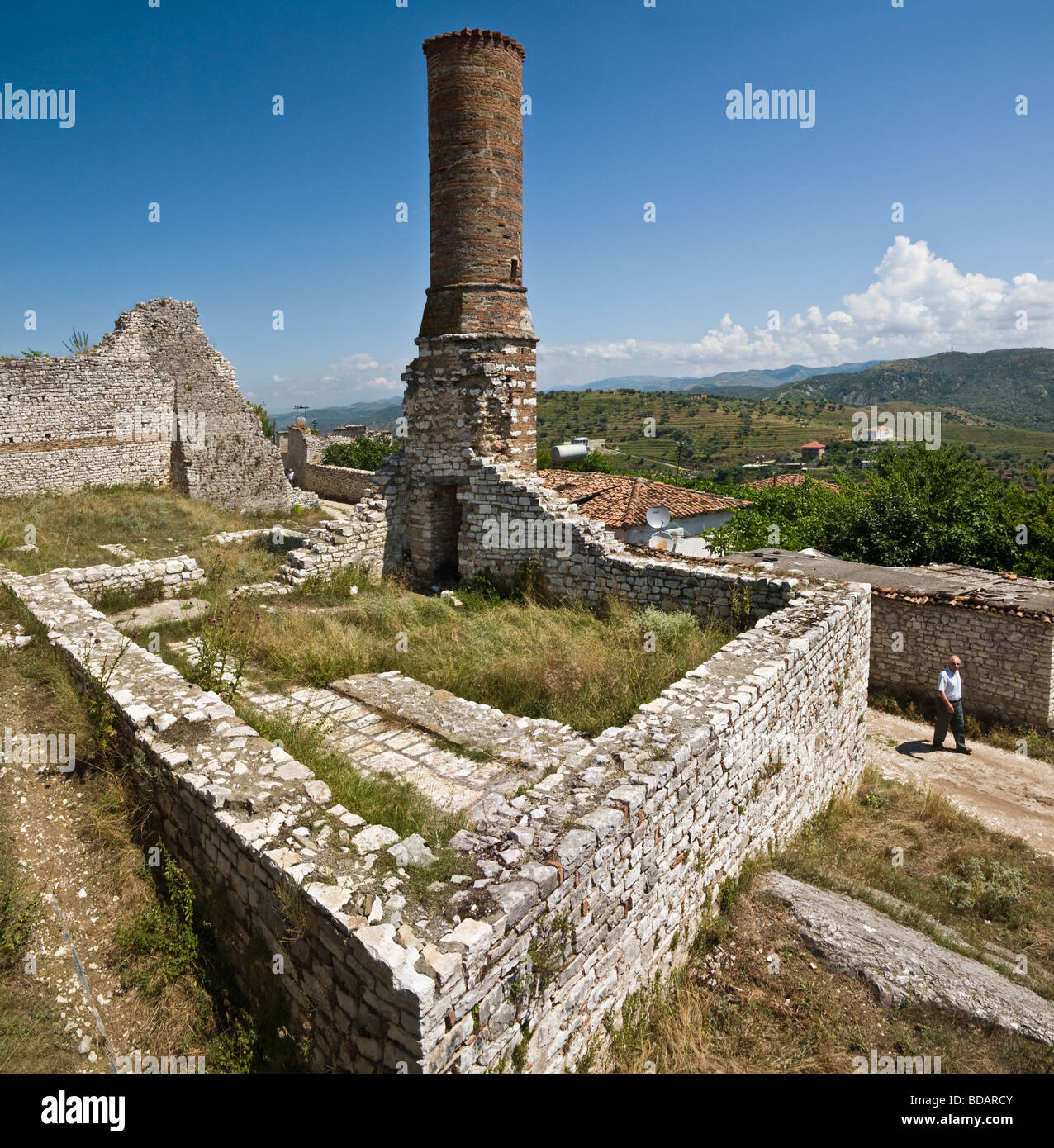 The ruins of the 15th century red mosque in the citadel above the old town of Berat in in central Albania Stock Photo