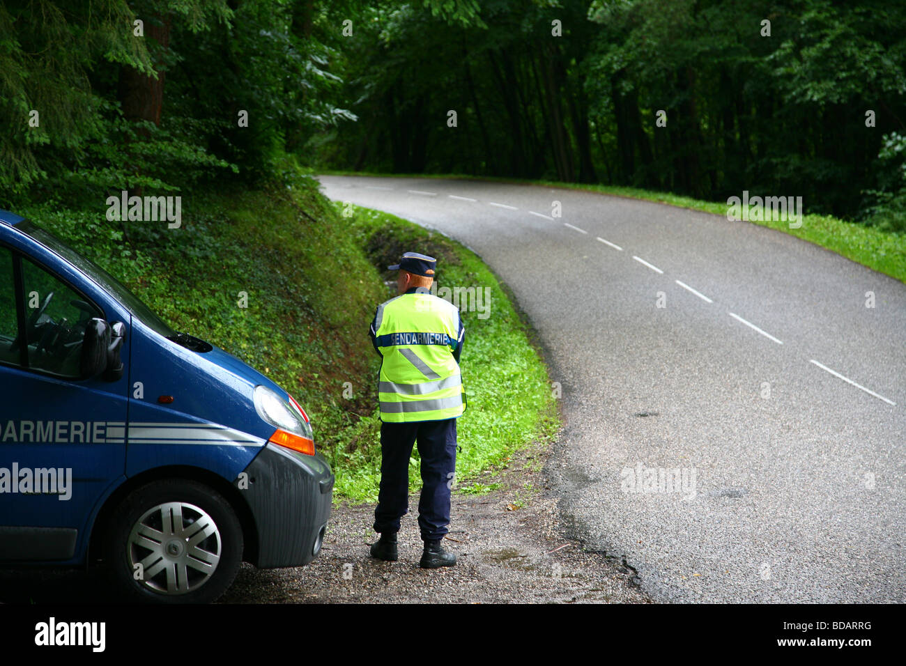 Tour de France 2009, stage 13 - Vittel  Colmar 200 km. (17 july)  The police waiting for the riders to come Stock Photo