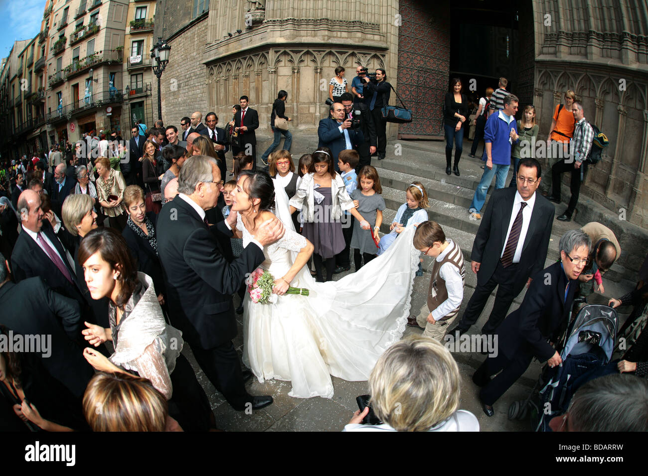 Wedding at Placa Santa Maria del Mar located in the city Barcelona in Spain  Stock Photo - Alamy, image size:1300x956