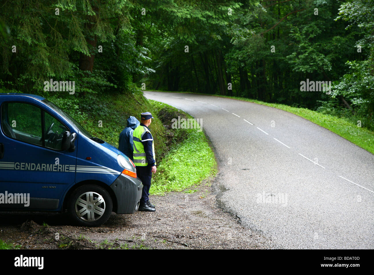 Tour de France 2009, stage 13 - Vittel  Colmar 200 km. (17 july)  The police waiting for the riders to come Stock Photo