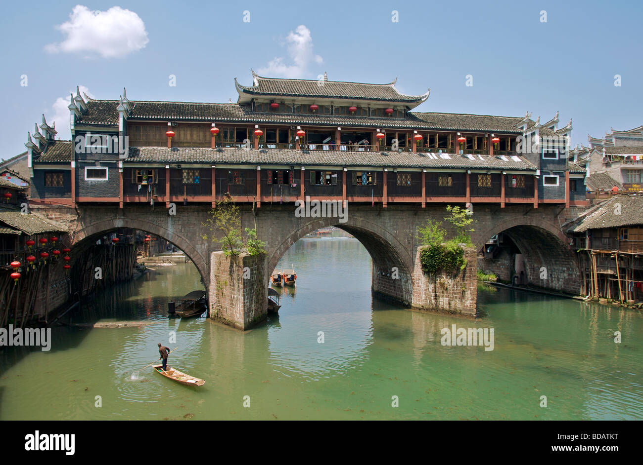 Hong Qiao Bridge spanning Tuo River Ancient Town of Fenghuang Hunan ...