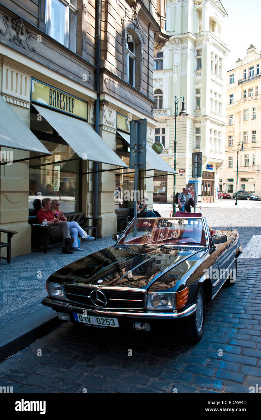 Mercedes convertible in the streets of Prague Stock Photo