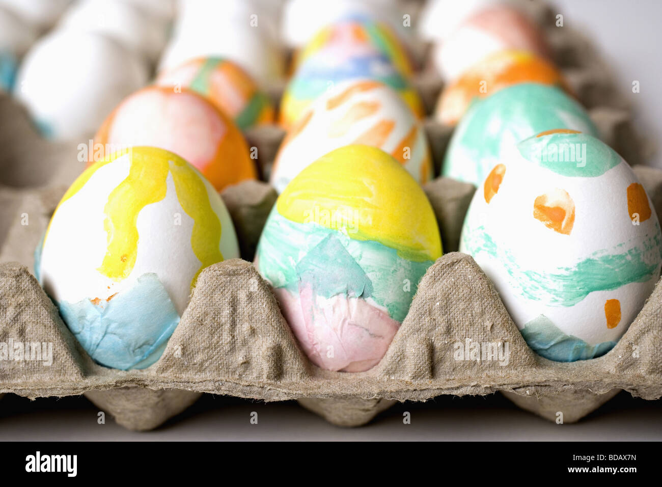 Close Up Of Painted Eggs In An Egg Tray Stock Photo 25441017 Alamy