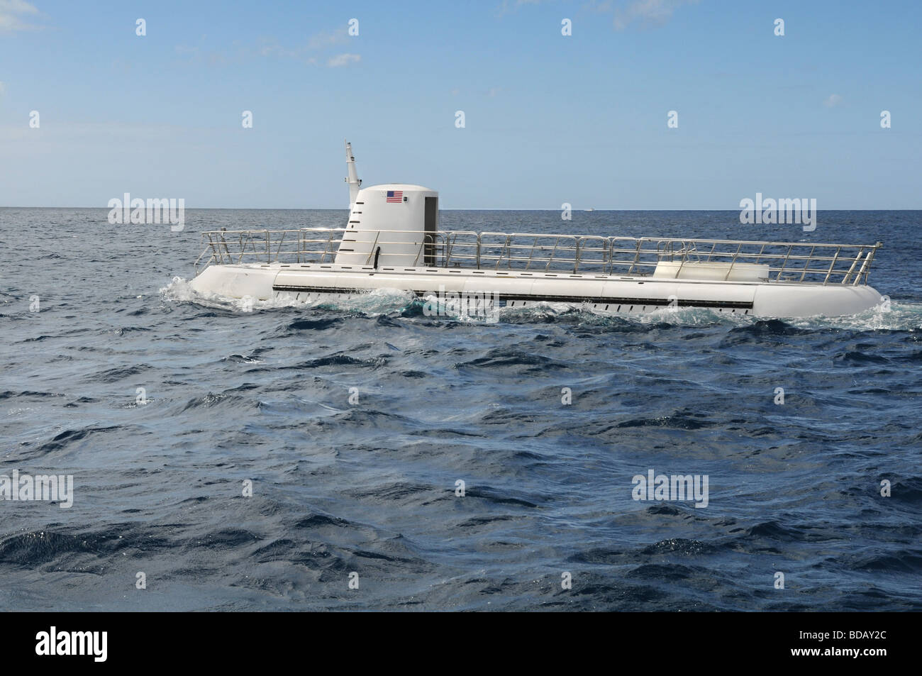 Recreational submarine surfacing to the waters of Saint Thomas United States Virgin Islands Stock Photo