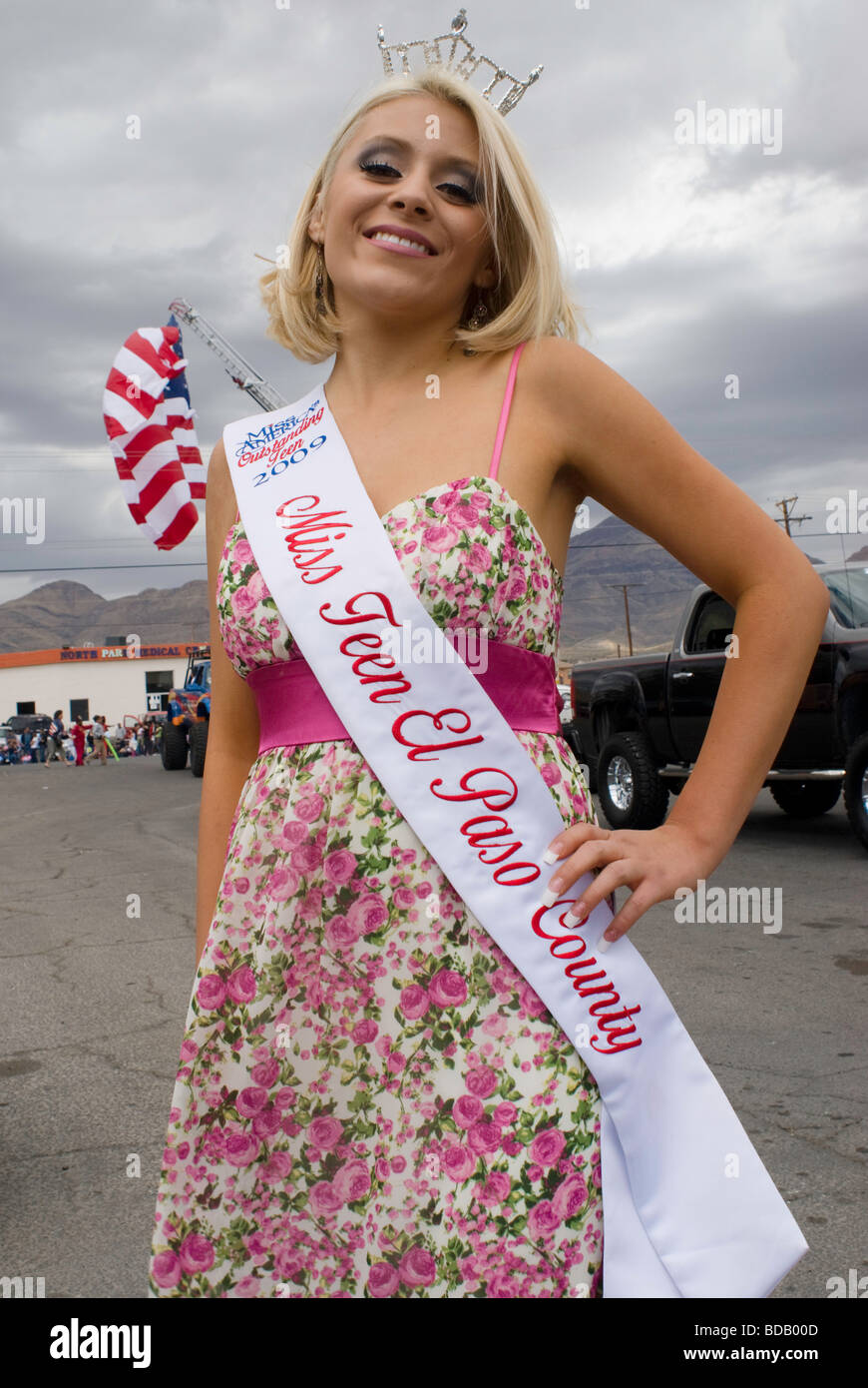 Victoria DeKoatz, Miss Teen El Paso County ,participates in an Easter parade. Stock Photo