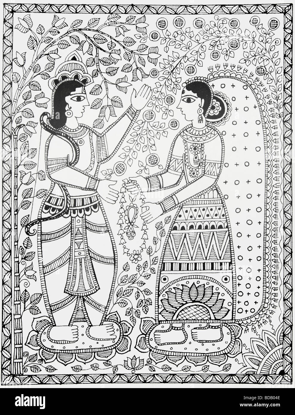 Madhubani painting depicting marriage of Lord Rama and sita Stock Photo