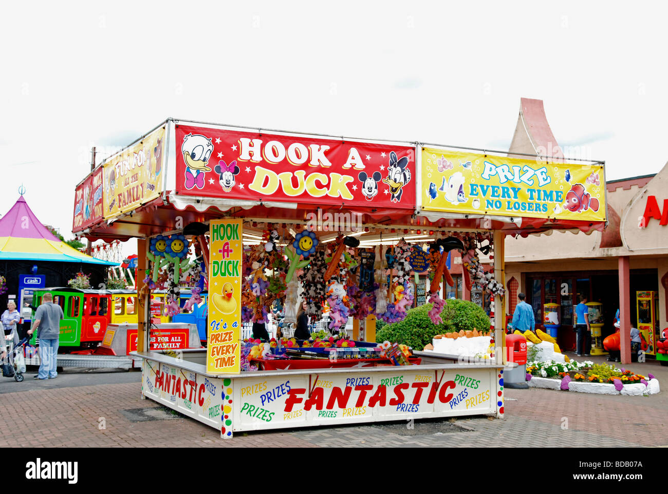 a tombola type stall at the funfair in southport, lancashire, uk Stock Photo