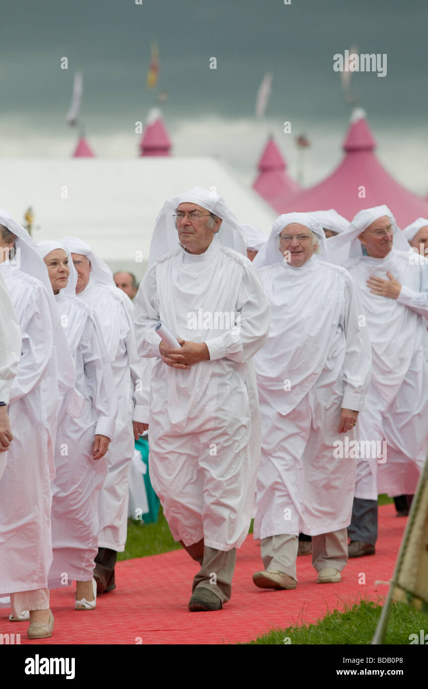 Druids, Members of the The Gorsedd of the Bards walking towards their ceremony at the National Eisteddfod of Wales Bala 2009 Stock Photo