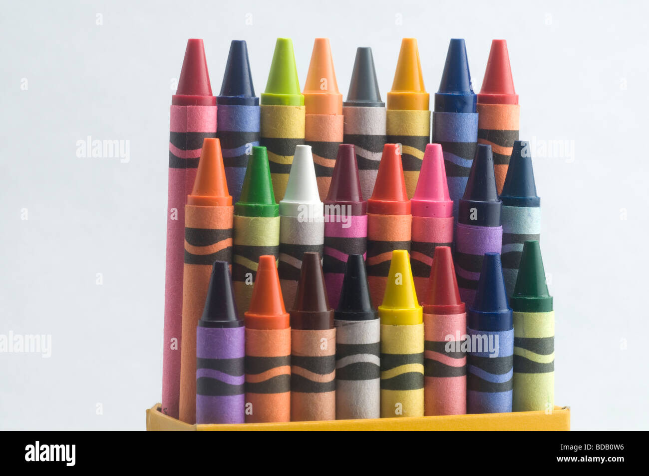 A box of new crayons Stock Photo