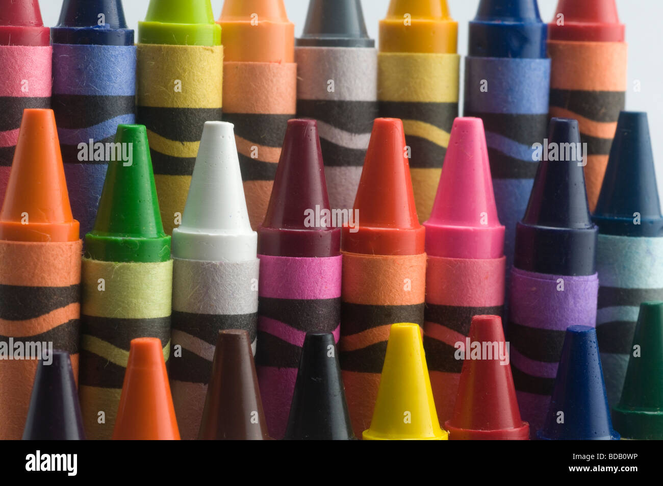 A box of new crayons Stock Photo