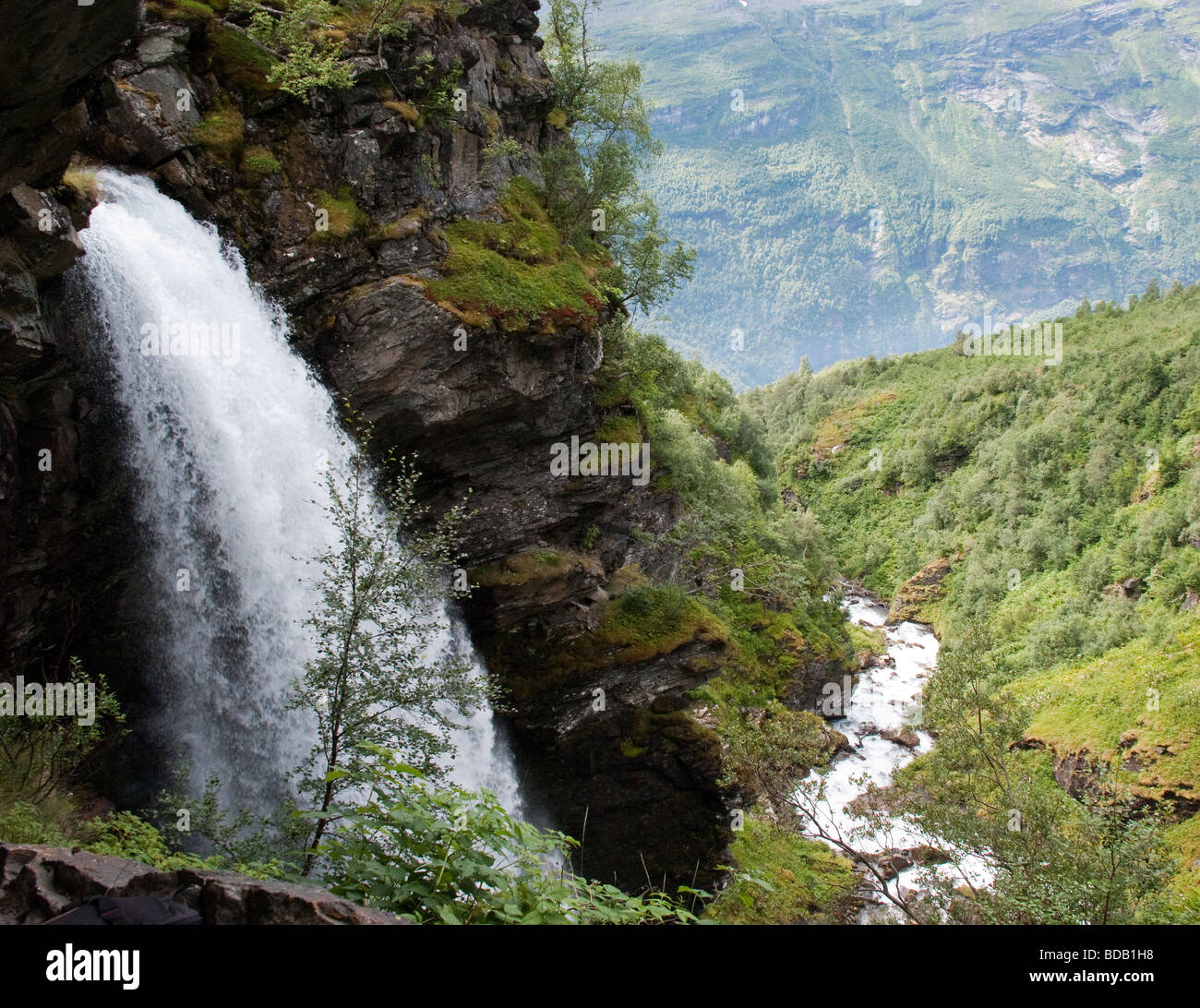 Waterfall at Geiranger, Norway Stock Photo