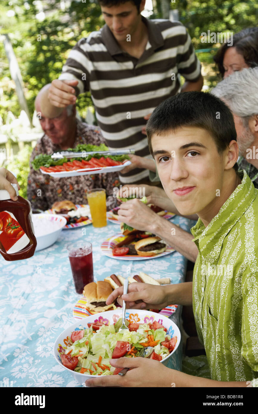 Family at a breakfast table Stock Photo - Alamy
